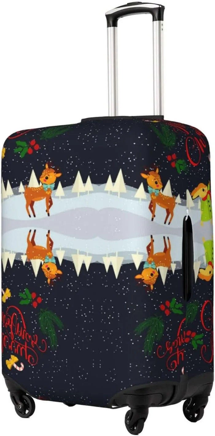 Merry Christmas Elk Luggage Cover Washable Elasticated Luggage Covers for Suitcase TSA Approved Stylish Scratch Resistant Luggage Case Protector