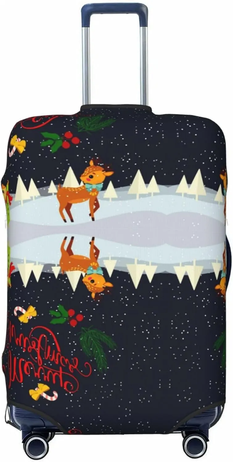 Merry Christmas Elk Luggage Cover Washable Elasticated Luggage Covers for Suitcase TSA Approved Stylish Scratch Resistant Luggage Case Protector