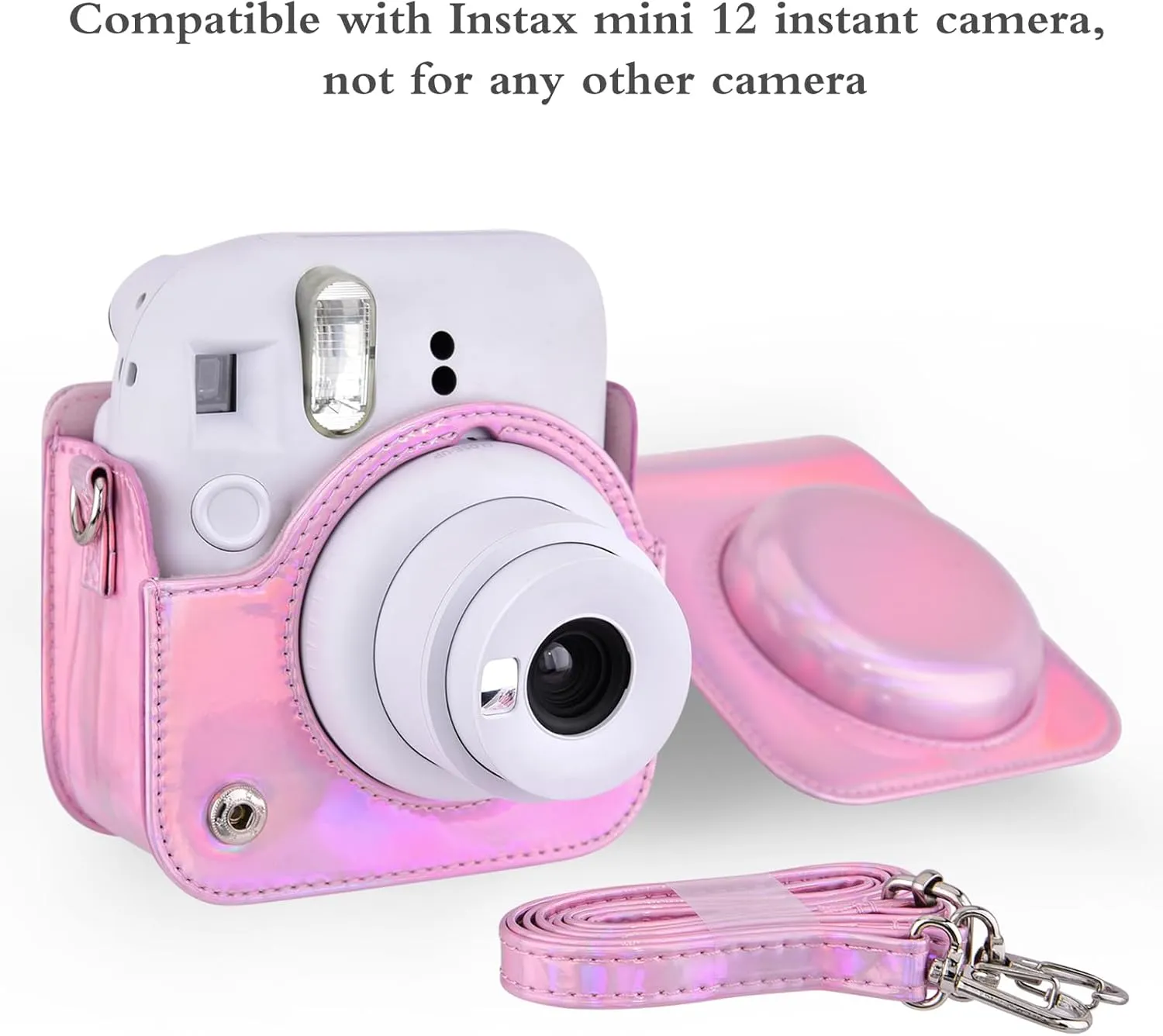 Mini 12 Instant Camera Case, PU Leather Protective Compact Case Compatible with Instax Mini 12 Instant Camera (Bright Pink)