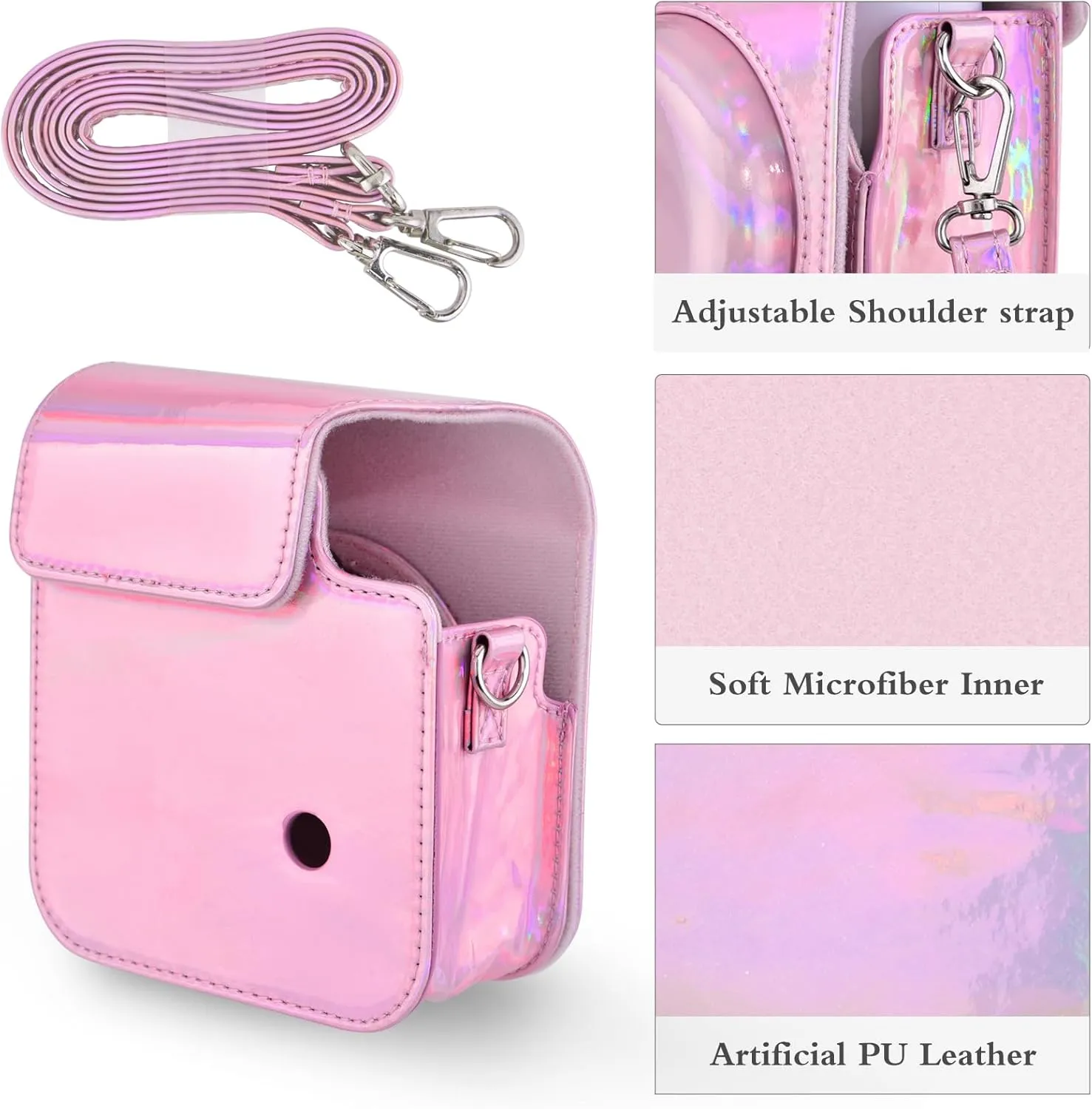 Mini 12 Instant Camera Case, PU Leather Protective Compact Case Compatible with Instax Mini 12 Instant Camera (Bright Pink)