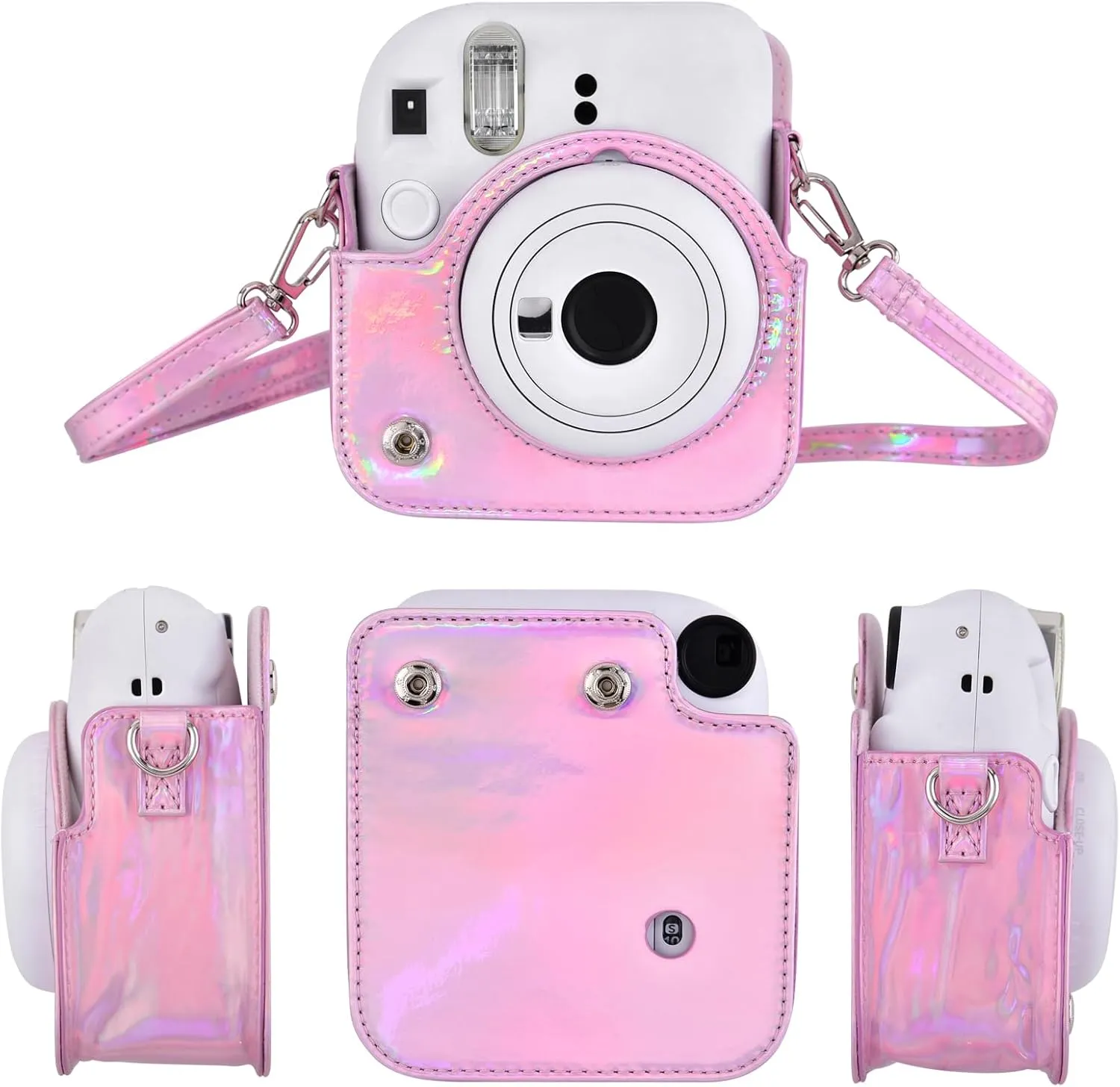 Mini 12 Instant Camera Case, PU Leather Protective Compact Case Compatible with Instax Mini 12 Instant Camera (Bright Pink)