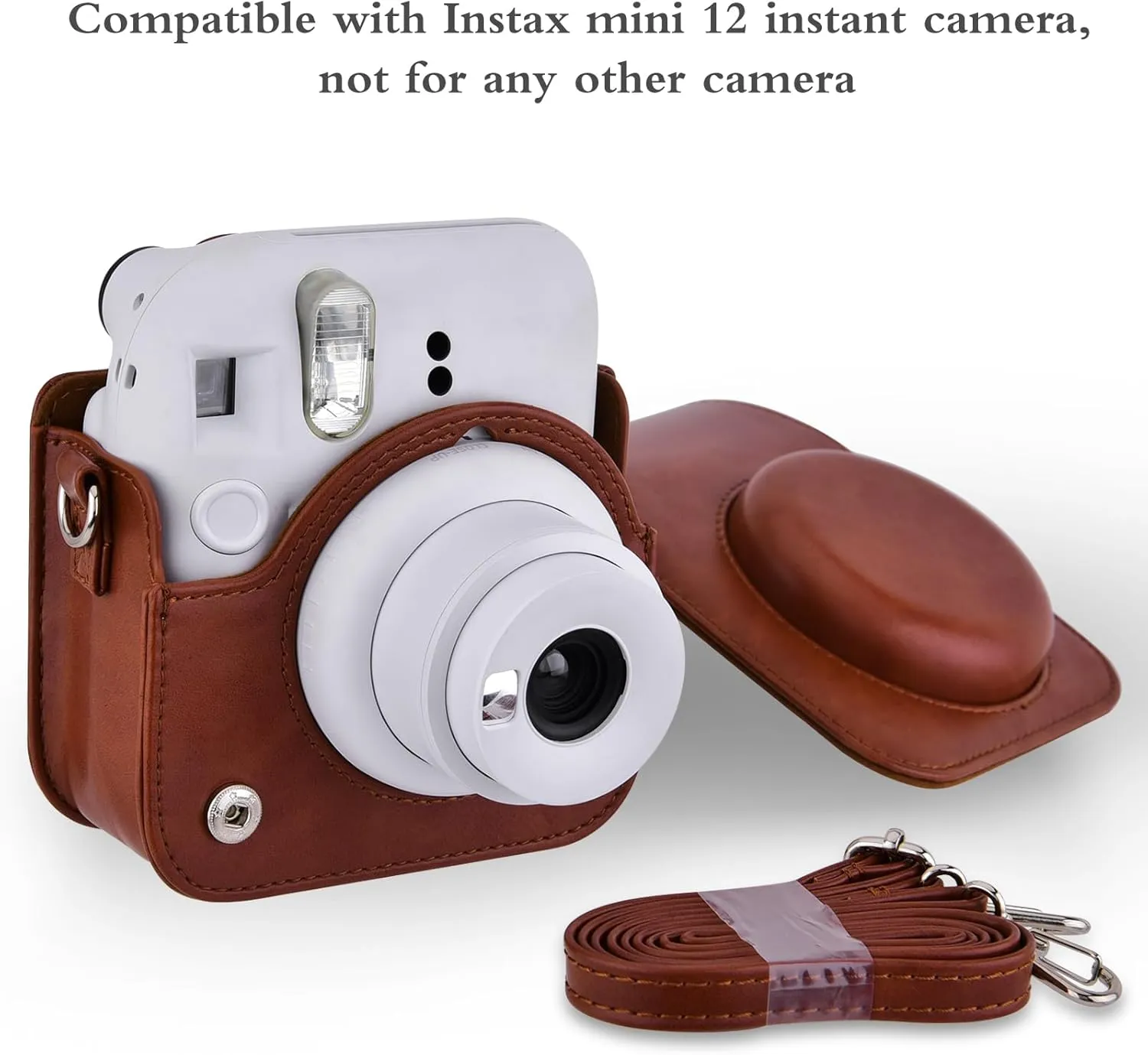Mini 12 Instant Camera Case, PU Leather Protective Compact Case Compatible with Instax Mini 12 Instant Camera (Brown)