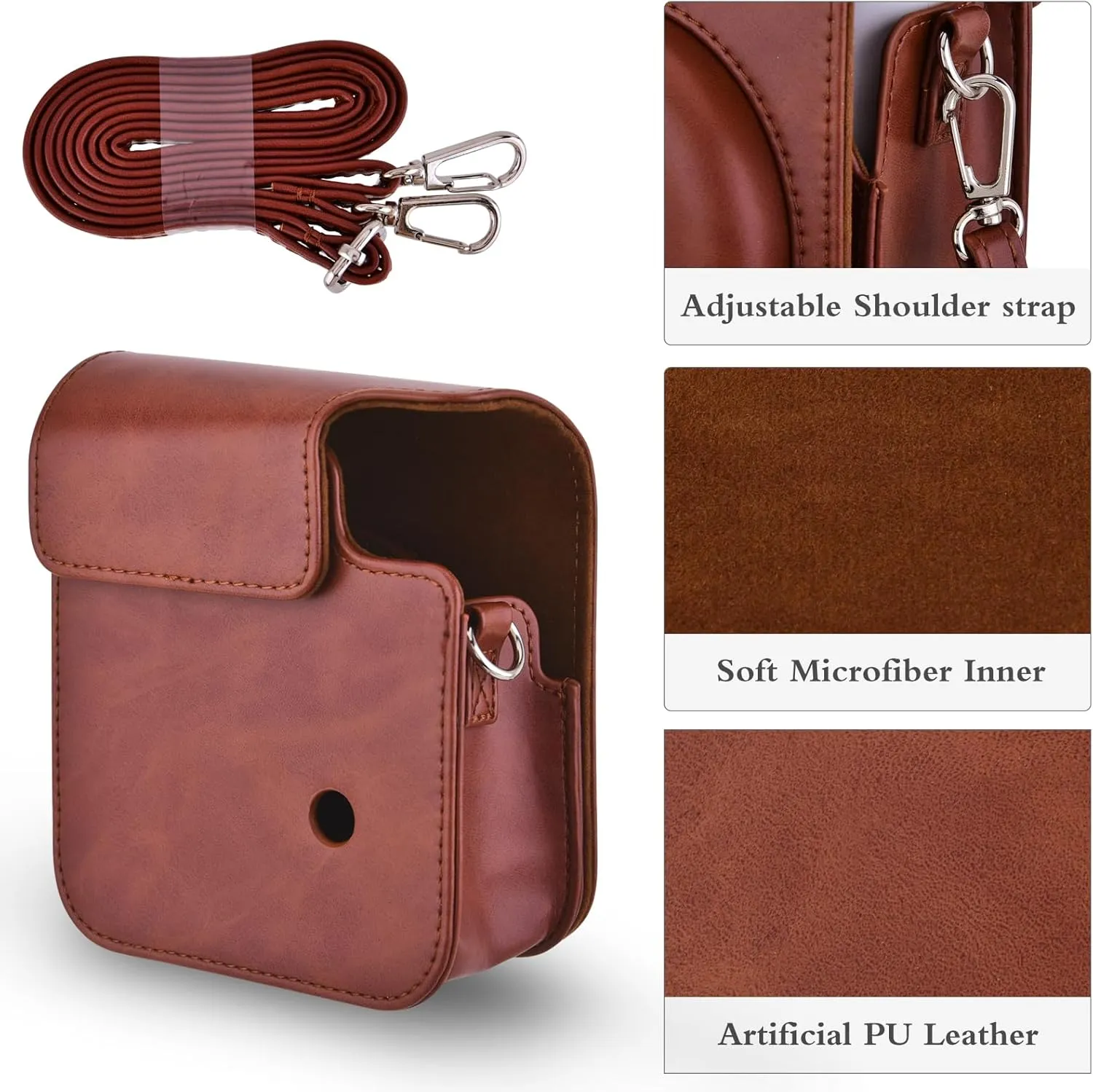 Mini 12 Instant Camera Case, PU Leather Protective Compact Case Compatible with Instax Mini 12 Instant Camera (Brown)