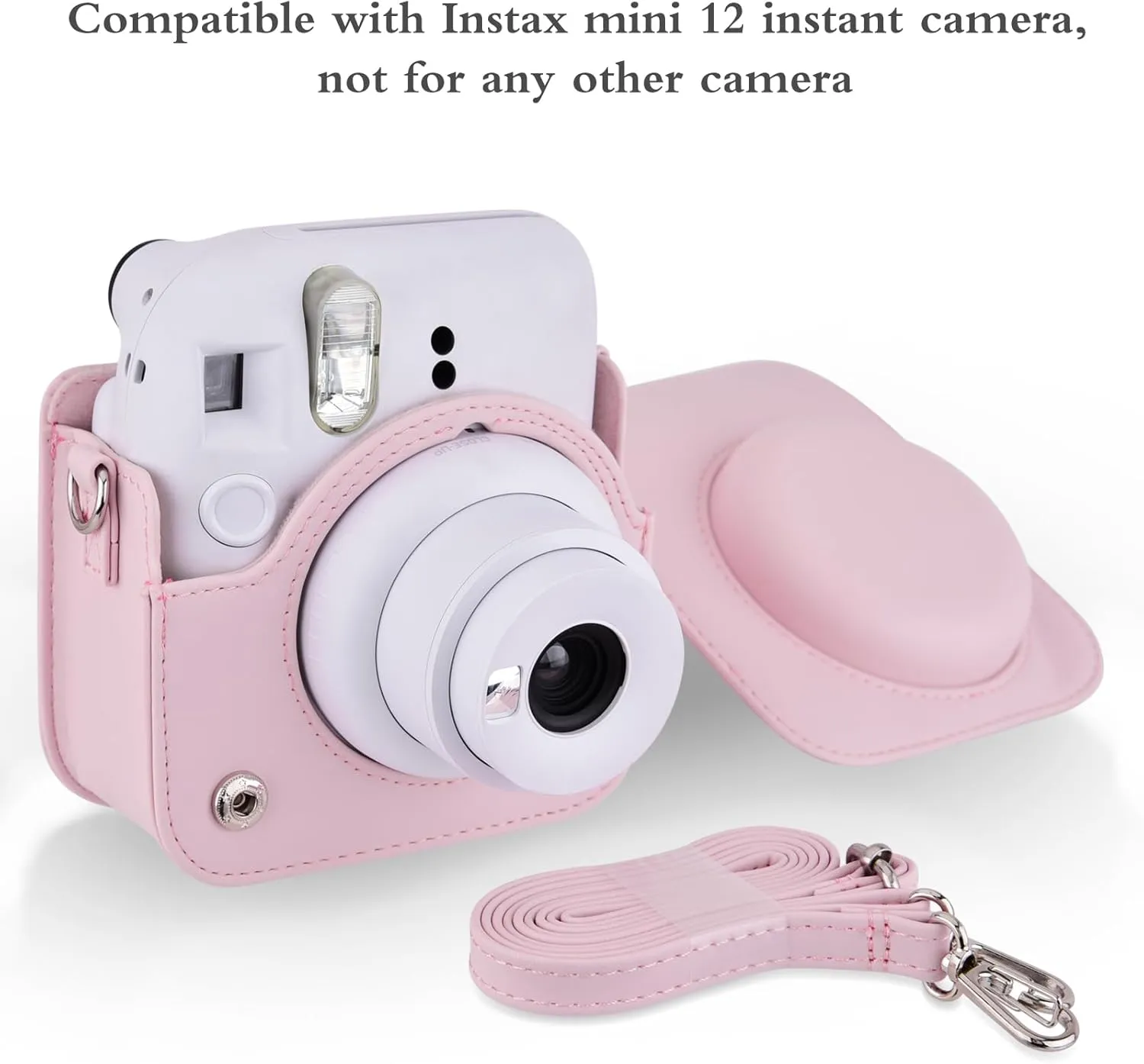 Mini 12 Instant Camera Case, PU Leather Protective Compact Case Compatible with Instax Mini 12 Instant Camera (Pink)