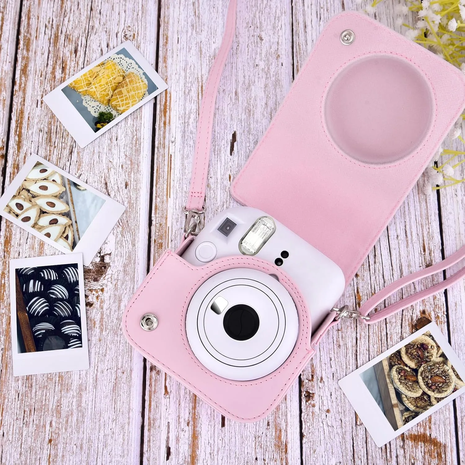 Mini 12 Instant Camera Case, PU Leather Protective Compact Case Compatible with Instax Mini 12 Instant Camera (Pink)