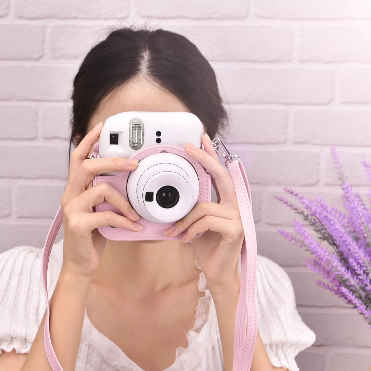 Mini 12 Instant Camera Case, PU Leather Protective Compact Case Compatible with Instax Mini 12 Instant Camera (Pink)