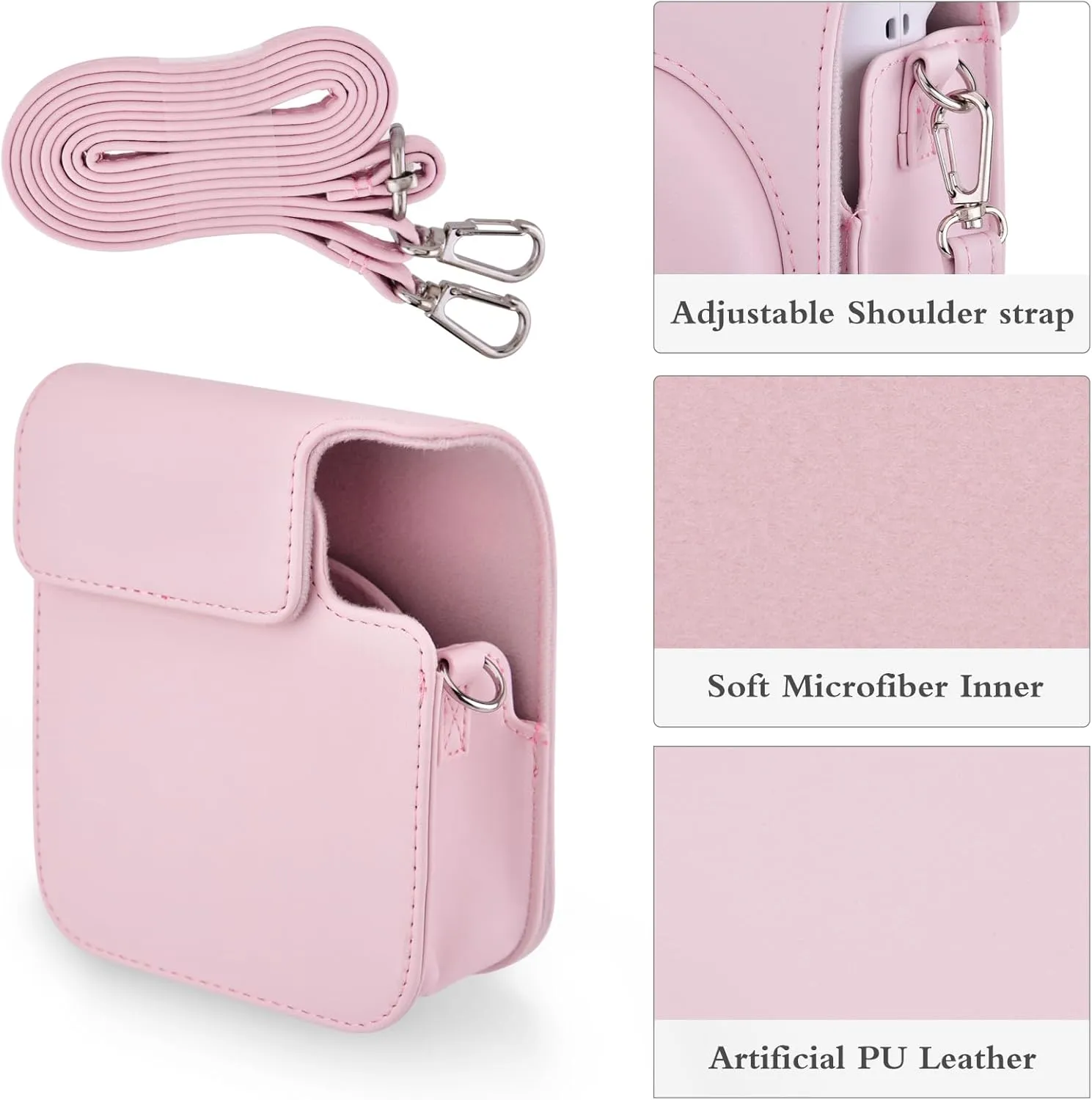 Mini 12 Instant Camera Case, PU Leather Protective Compact Case Compatible with Instax Mini 12 Instant Camera (Pink)