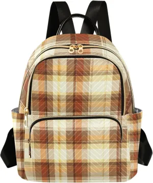 Mini Backpack for Women Autumn Plaid Pattern Small Purse Daypacks Stylish Bags Lightweight Travel Backpacks for College Shopping Work Dating