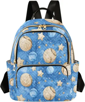 Mini Backpack for Women Baseball Stars Blue Pattern Small Purse Daypacks Stylish Bags Lightweight Travel Backpacks for College Shopping Work Dating