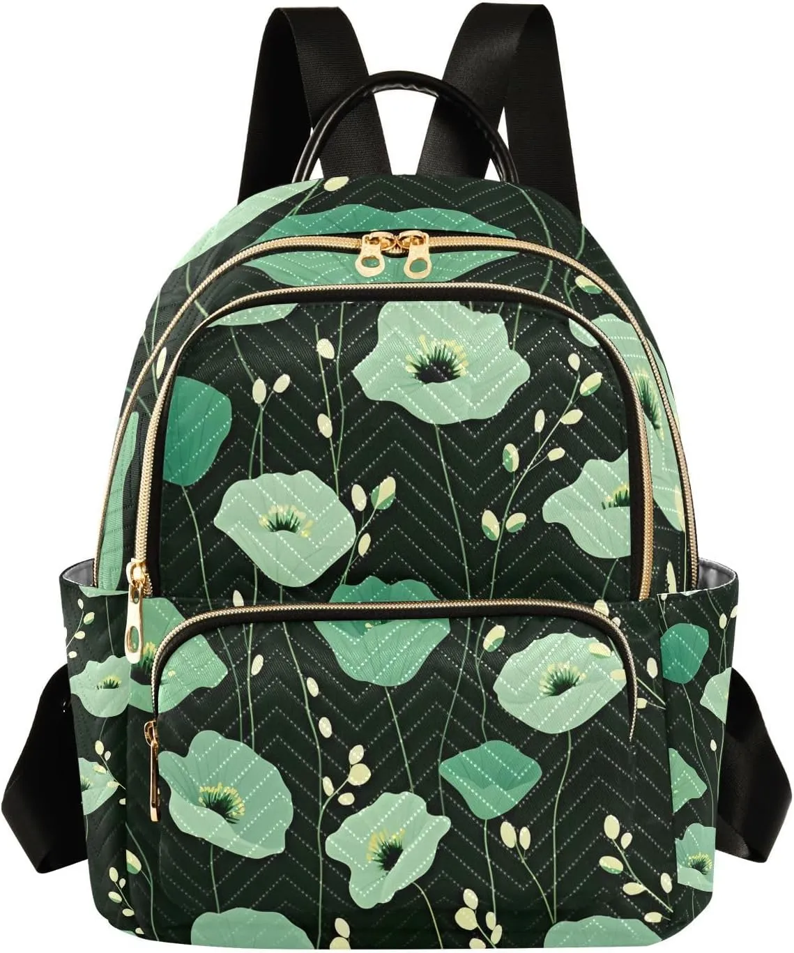 Mini Backpack for Women Beautiful Green Flowers Pattern Small Purse Daypacks Stylish Bags Lightweight Travel Backpacks for College Shopping Work Dating