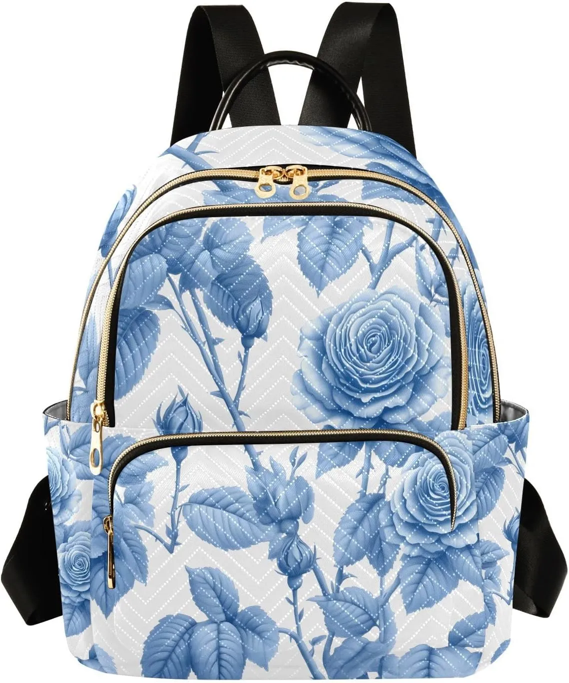 Mini Backpack for Women Blue Flower Pattern Leaves Small Purse Daypacks Stylish Bags Lightweight Travel Backpacks for College Shopping Work Dating