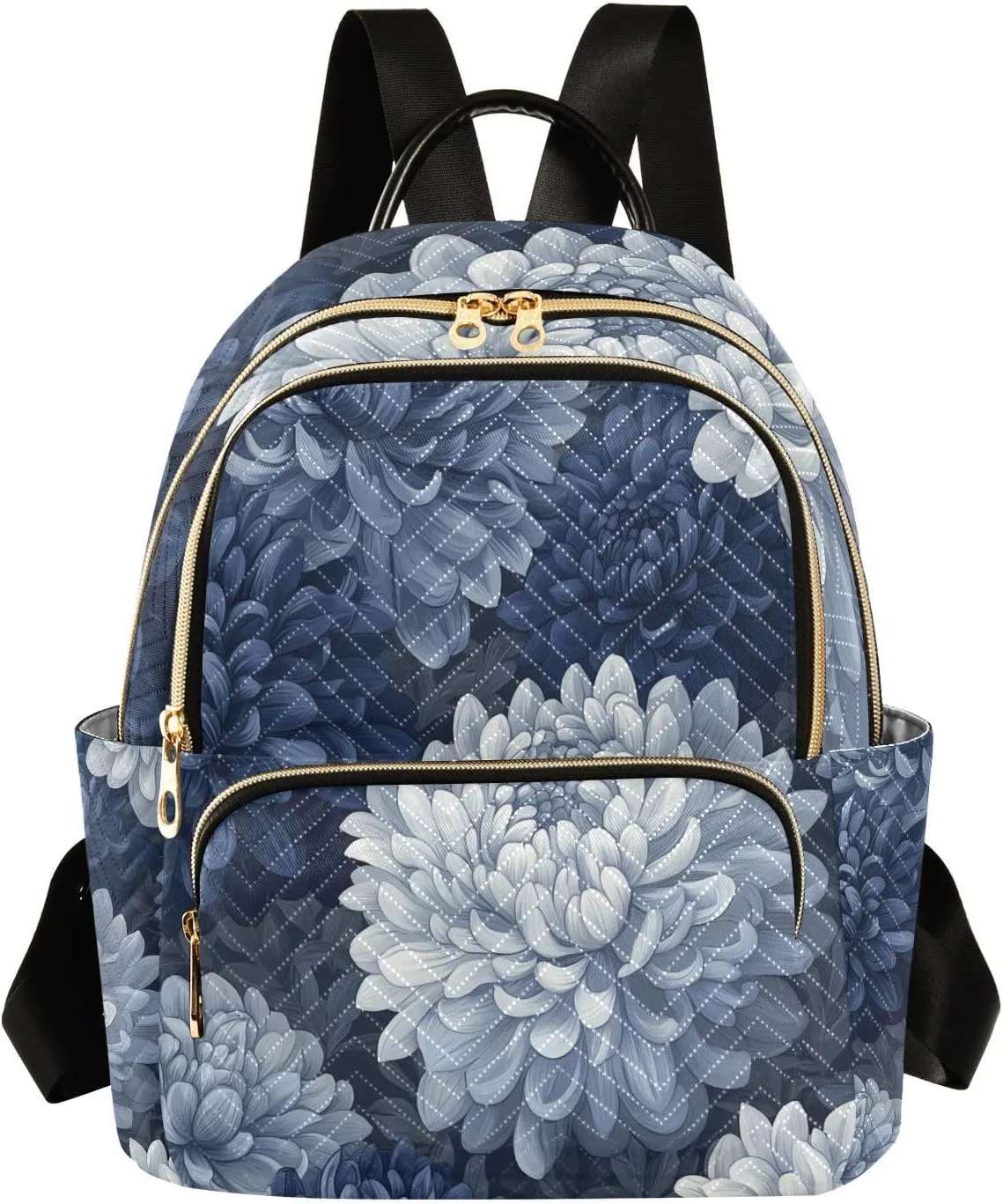 Mini Backpack for Women Blue Grey Chrysanthemum Flowers Small Purse Daypacks Stylish Bags Lightweight Travel Backpacks for College Shopping Work Dating
