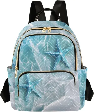 Mini Backpack for Women Blue Starfish Beach Summer Sea Small Purse Daypacks Stylish Bags Lightweight Travel Backpacks for College Shopping Work Dating
