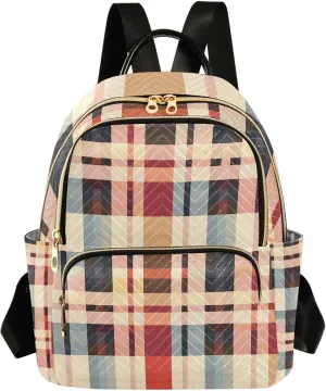 Mini Backpack for Women Brown Beige Checked Plaid Small Purse Daypacks Stylish Bags Lightweight Travel Backpacks for College Shopping Work Dating