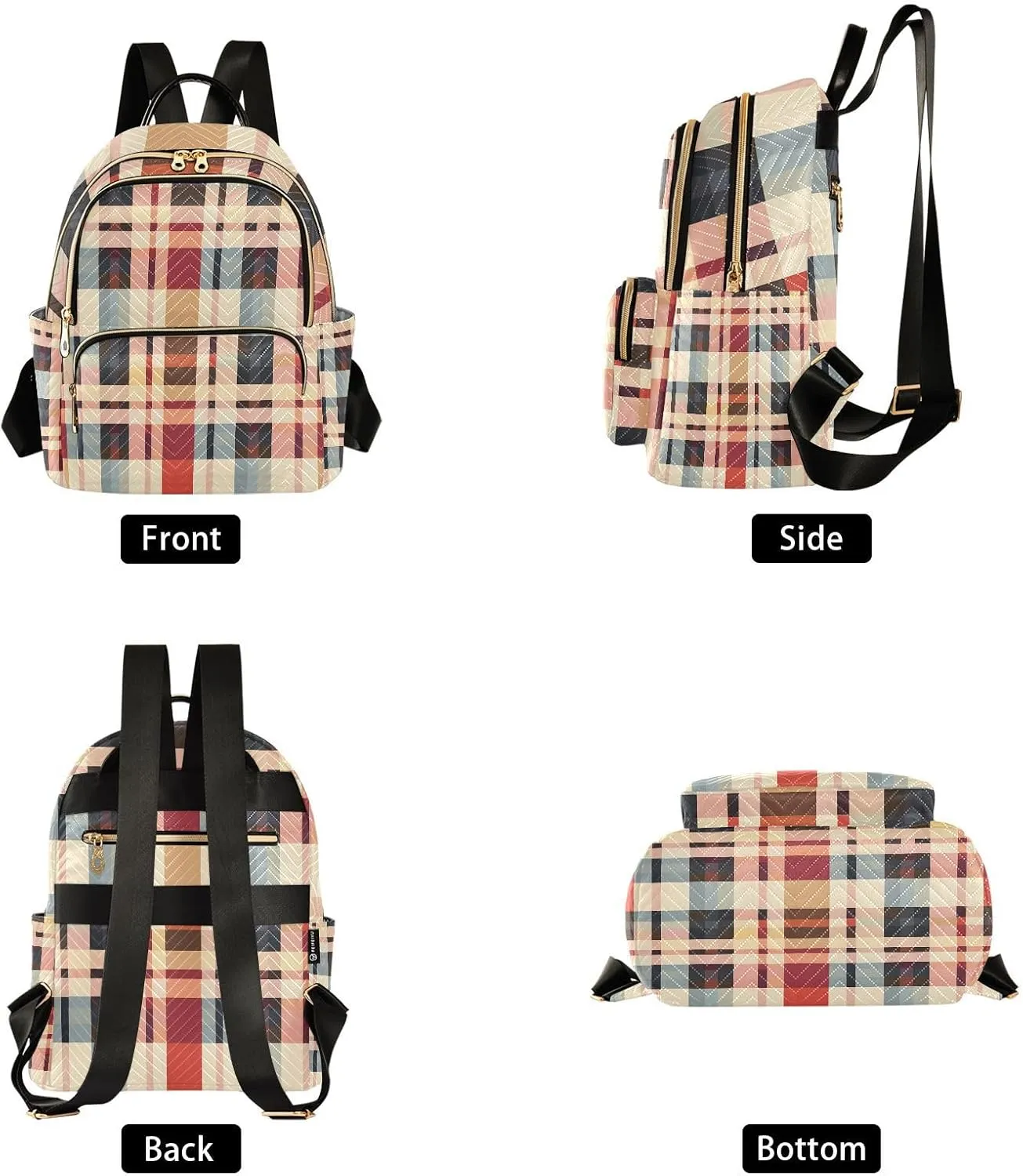 Mini Backpack for Women Brown Beige Checked Plaid Small Purse Daypacks Stylish Bags Lightweight Travel Backpacks for College Shopping Work Dating