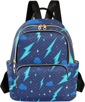 Mini Backpack for Women Cartoon Lightning Cloud Blue Pattern Small Purse Daypacks Stylish Bags Lightweight Travel Backpacks for College Shopping Work Dating