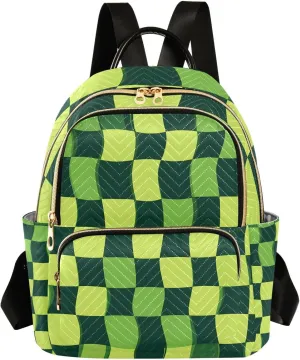 Mini Backpack for Women Checked Pattern Light Green Small Purse Daypacks Stylish Bags Lightweight Travel Backpacks for College Shopping Work Dating