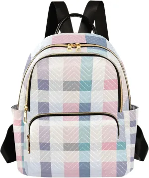 Mini Backpack for Women Checked Pattern Pink Grey Small Purse Daypacks Stylish Bags Lightweight Travel Backpacks for College Shopping Work Dating