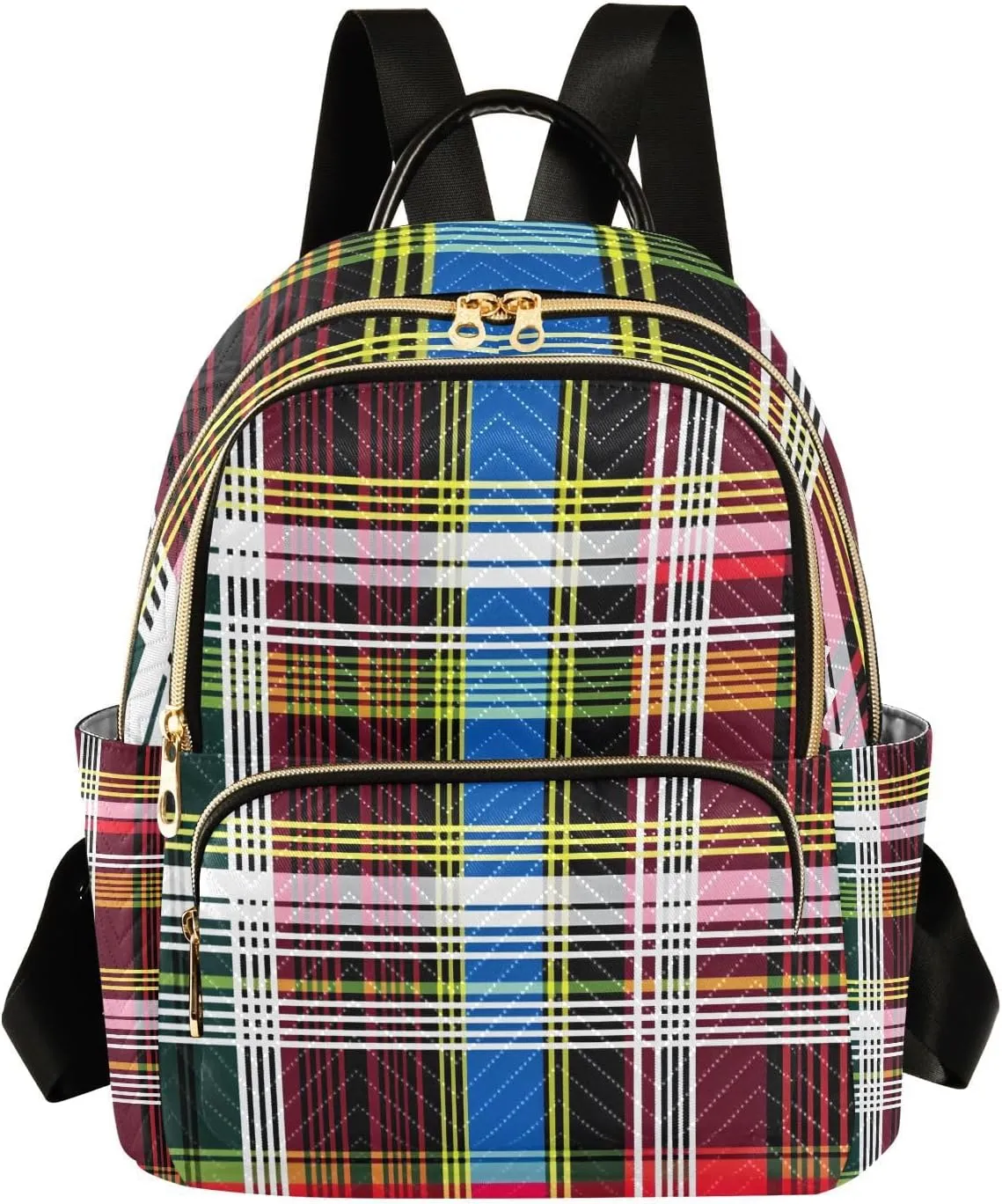 Mini Backpack for Women Checked Pattern Rainbow Small Purse Daypacks Stylish Bags Lightweight Travel Backpacks for College Shopping Work Dating