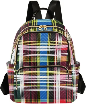 Mini Backpack for Women Checked Pattern Rainbow Small Purse Daypacks Stylish Bags Lightweight Travel Backpacks for College Shopping Work Dating