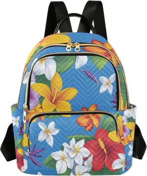 Mini Backpack for Women Colorful Flower Pattern Plumeria Small Purse Daypacks Stylish Bags Lightweight Travel Backpacks for College Shopping Work Dating