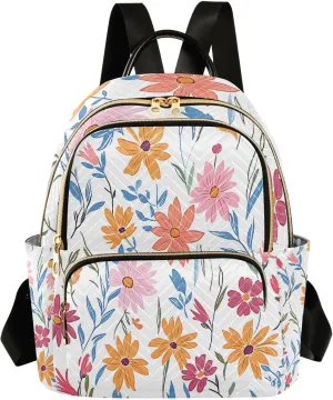 Mini Backpack for Women Colorful Flowers Pattern Yellow Small Purse Daypacks Stylish Bags Lightweight Travel Backpacks for College Shopping Work Dating