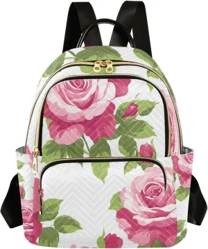 Mini Backpack for Women Flower Pink White Pattern Small Purse Daypacks Stylish Bags Lightweight Travel Backpacks for College Shopping Work Dating