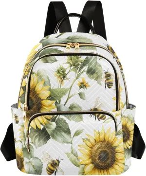 Mini Backpack for Women Flower Sunflower Bee Pattern Small Purse Daypacks Stylish Bags Lightweight Travel Backpacks for College Shopping Work Dating