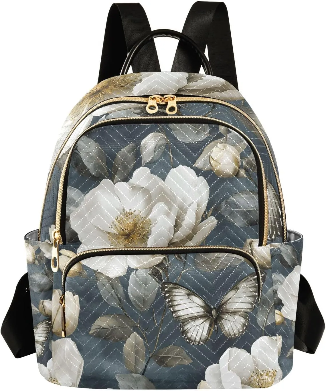Mini Backpack for Women Flower White Pattern Butterfly Small Purse Daypacks Stylish Bags Lightweight Travel Backpacks for College Shopping Work Dating