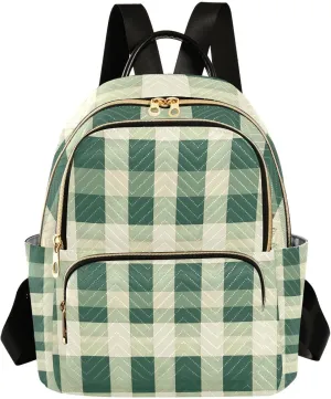 Mini Backpack for Women Green Cream Check Pattern Small Purse Daypacks Stylish Bags Lightweight Travel Backpacks for College Shopping Work Dating