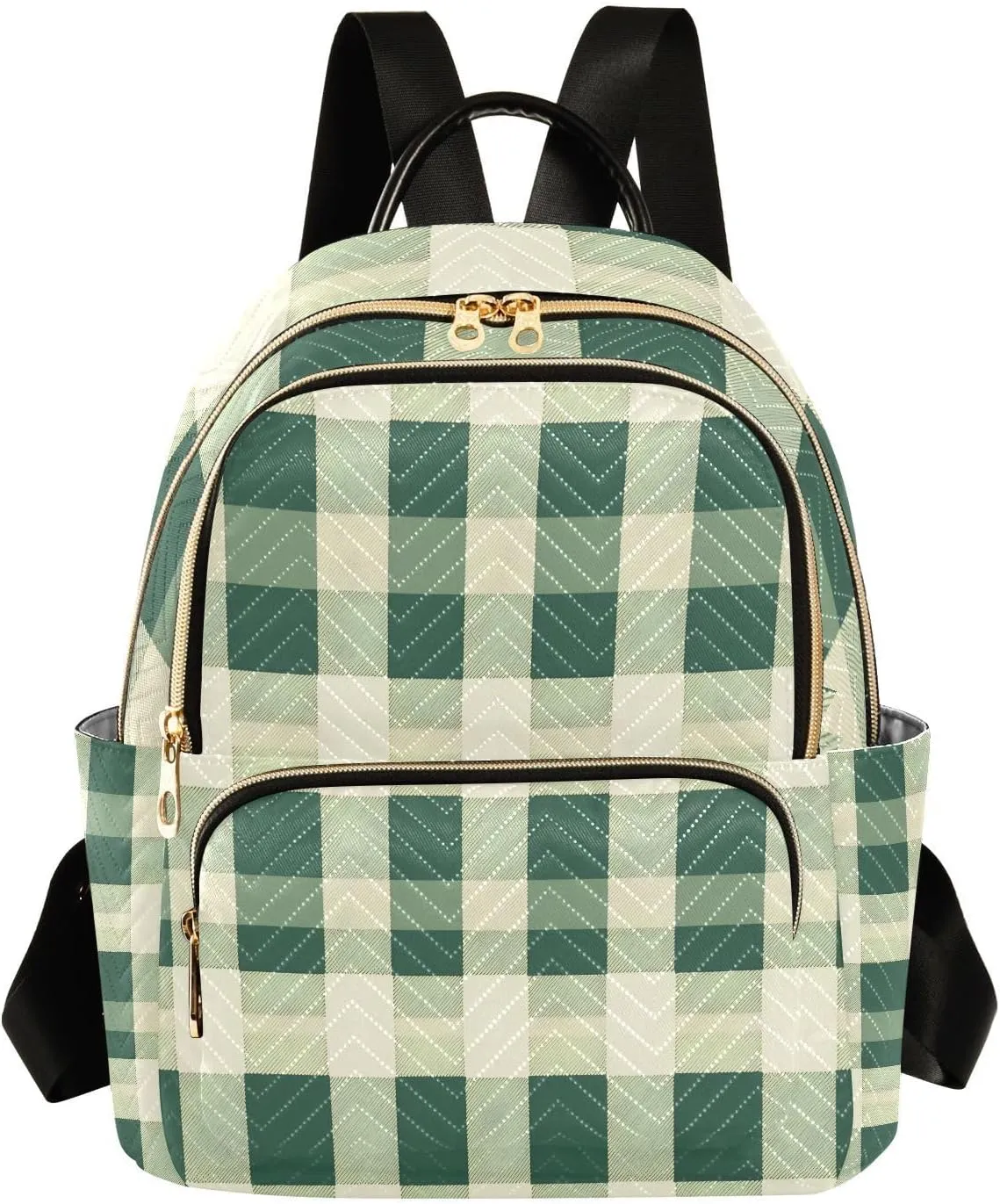 Mini Backpack for Women Green Cream Check Pattern Small Purse Daypacks Stylish Bags Lightweight Travel Backpacks for College Shopping Work Dating