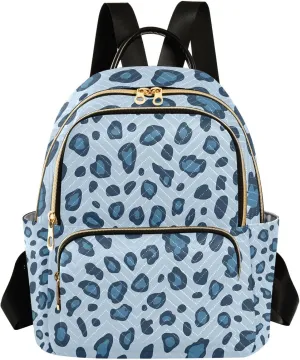 Mini Backpack for Women Leopard Blue Pattern Small Purse Daypacks Stylish Bags Lightweight Travel Backpacks for College Shopping Work Dating