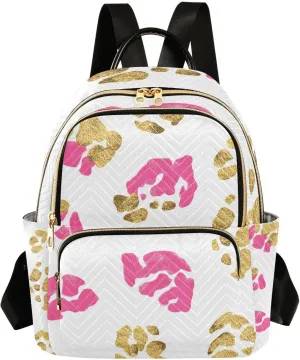 Mini Backpack for Women Leopard Print Gold Pink Small Purse Daypacks Stylish Bags Lightweight Travel Backpacks for College Shopping Work Dating