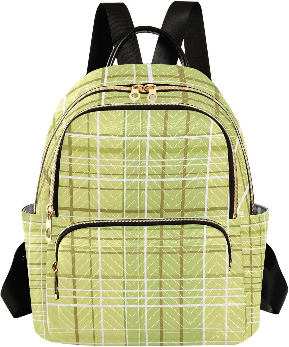 Mini Backpack for Women Lime Yellow Plaid Pattern Small Purse Daypacks Stylish Bags Lightweight Travel Backpacks for College Shopping Work Dating