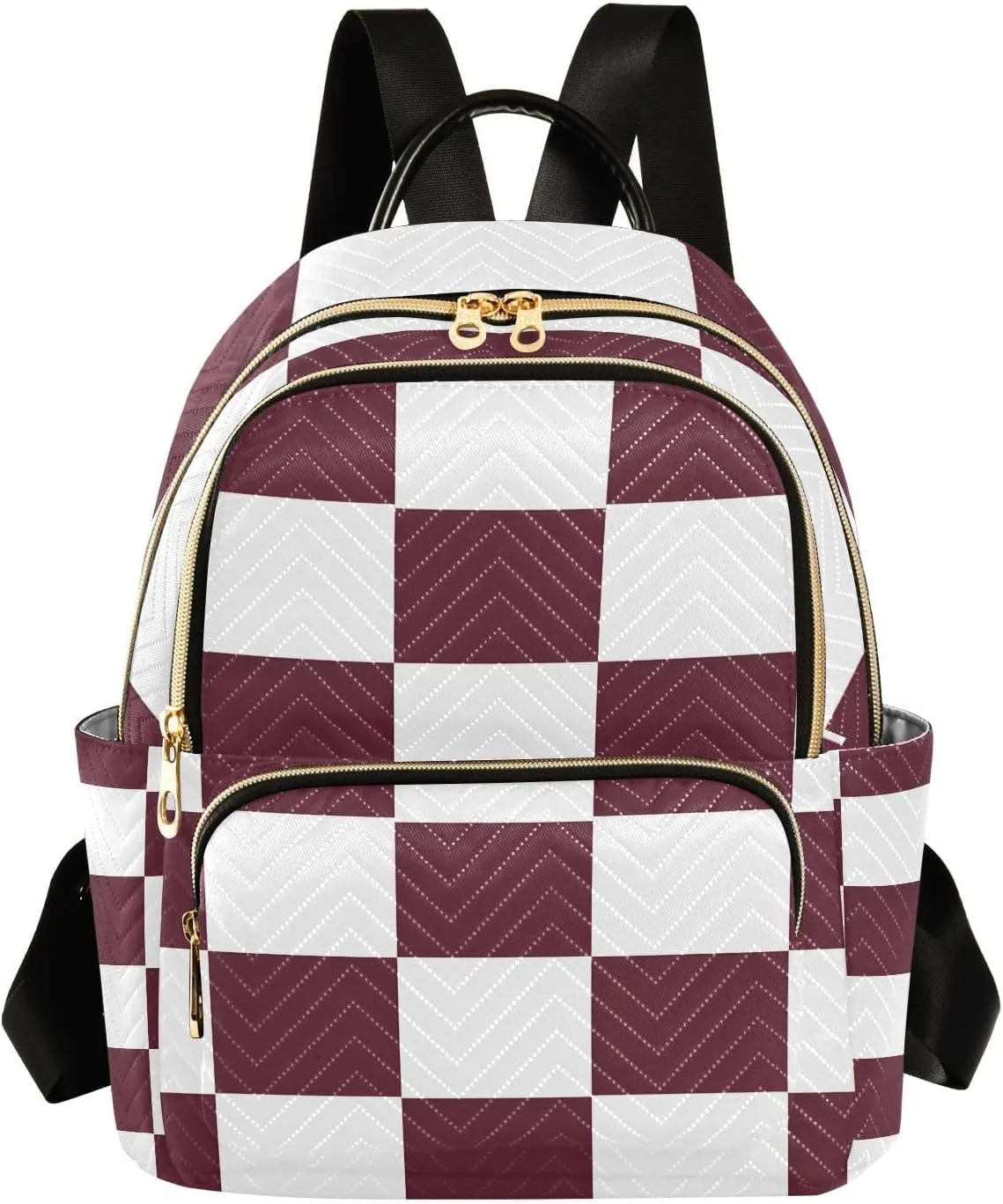 Mini Backpack for Women Maroon White Check Pattern Small Purse Daypacks Stylish Bags Lightweight Travel Backpacks for College Shopping Work Dating
