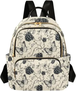Mini Backpack for Women Mulberry Butterfly Pattern Grey Small Purse Daypacks Stylish Bags Lightweight Travel Backpacks for College Shopping Work Dating