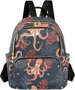 Mini Backpack for Women Octopu S Coral in The Sea Small Purse Daypacks Stylish Bags Lightweight Travel Backpacks for College Shopping Work Dating