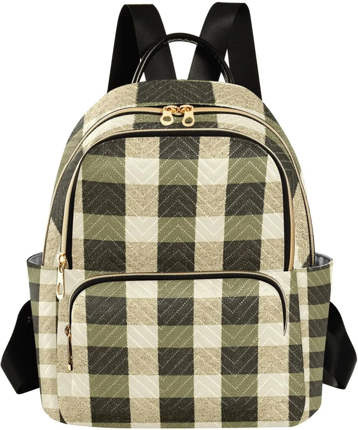 Mini Backpack for Women Olive - Black Check Pattern Small Purse Daypacks Stylish Bags Lightweight Travel Backpacks for College Shopping Work Dating