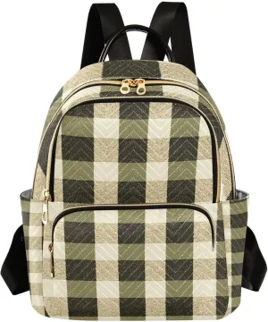 Mini Backpack for Women Olive - Black Check Pattern Small Purse Daypacks Stylish Bags Lightweight Travel Backpacks for College Shopping Work Dating