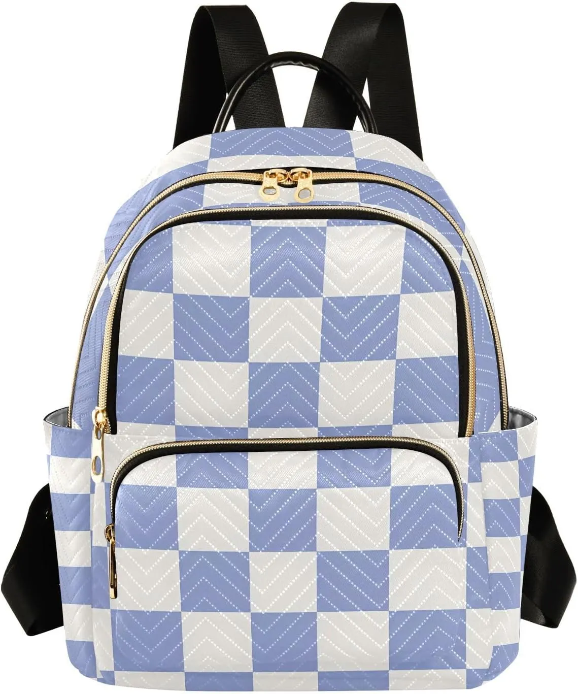 Mini Backpack for Women Pastel Blue - White Check Pattern Small Purse Daypacks Stylish Bags Lightweight Travel Backpacks for College Shopping Work Dating
