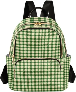 Mini Backpack for Women Pattern Green Plaid Pattern Small Purse Daypacks Stylish Bags Lightweight Travel Backpacks for College Shopping Work Dating