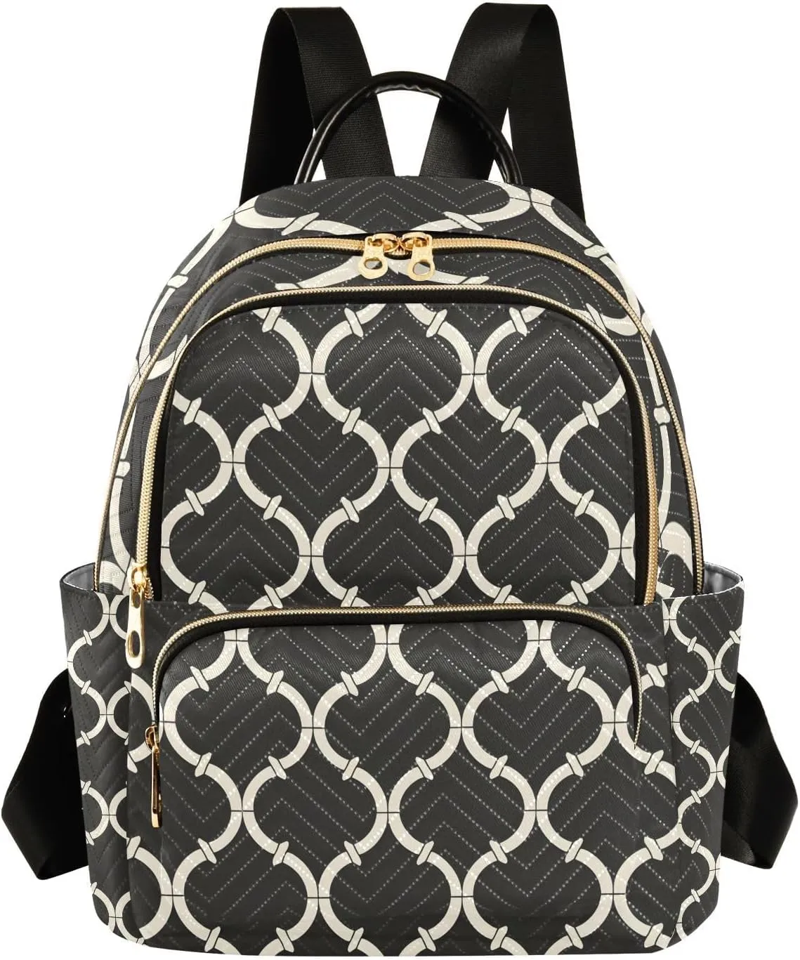 Mini Backpack for Women Plaid Black Morocco Pattern Small Purse Daypacks Stylish Bags Lightweight Travel Backpacks for College Shopping Work Dating