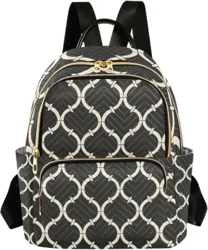 Mini Backpack for Women Plaid Black Morocco Pattern Small Purse Daypacks Stylish Bags Lightweight Travel Backpacks for College Shopping Work Dating