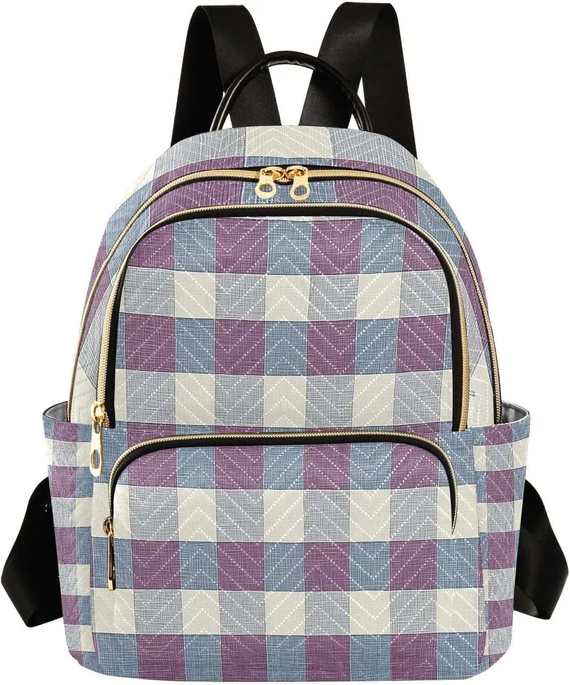 Mini Backpack for Women Plum - Blue Check Pattern Small Purse Daypacks Stylish Bags Lightweight Travel Backpacks for College Shopping Work Dating