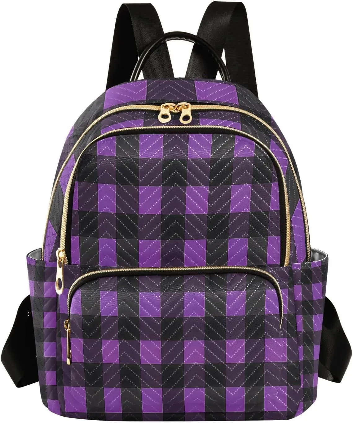Mini Backpack for Women Purple and Black Checked Small Purse Daypacks Stylish Bags Lightweight Travel Backpacks for College Shopping Work Dating