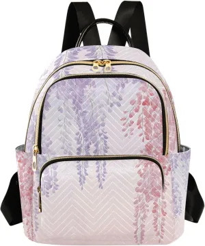 Mini Backpack for Women Red Purple Wisteria Flowers Pink Small Purse Daypacks Stylish Bags Lightweight Travel Backpacks for College Shopping Work Dating