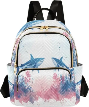 Mini Backpack for Women Sharks Coral Blue Pink Small Purse Daypacks Stylish Bags Lightweight Travel Backpacks for College Shopping Work Dating