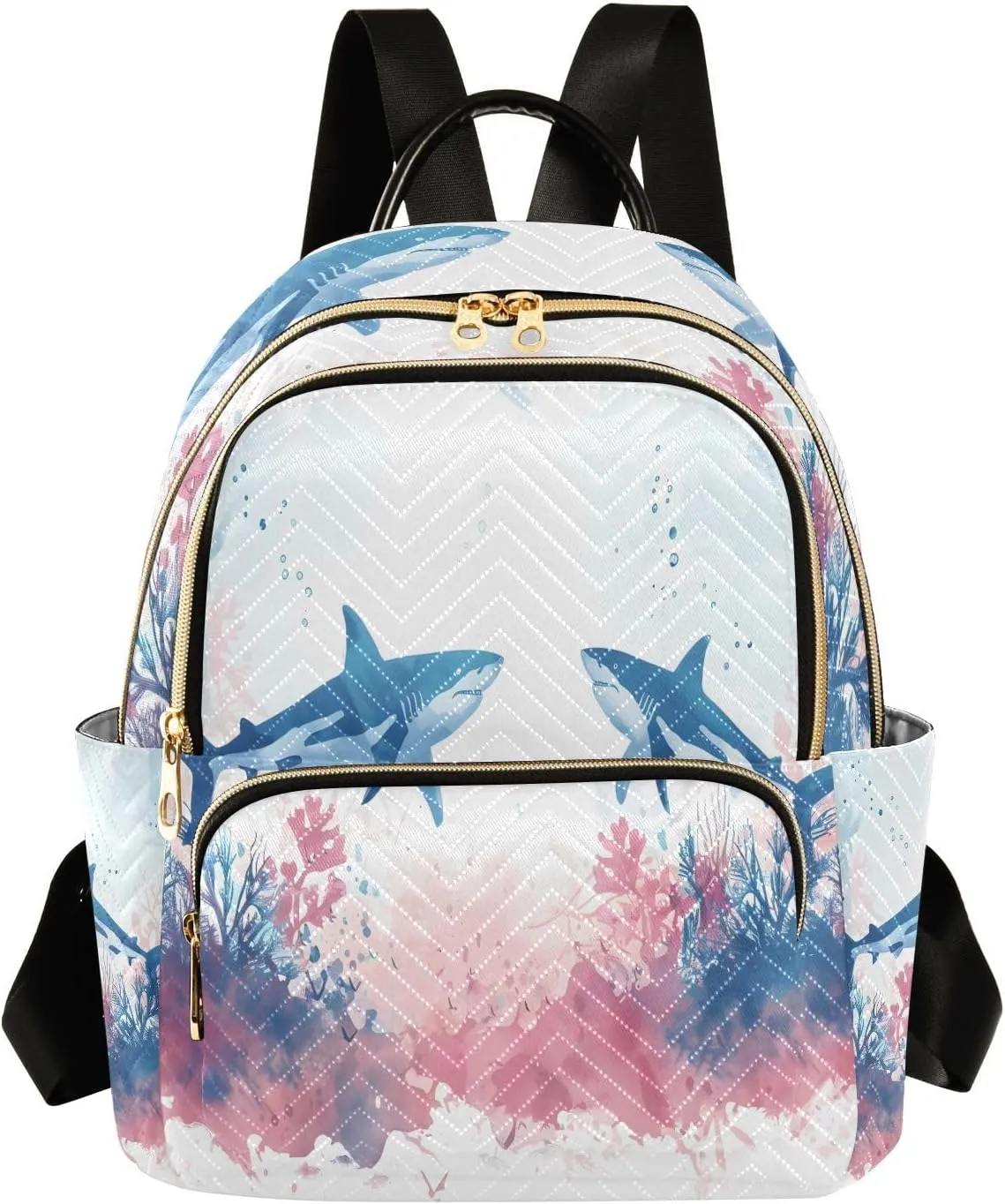 Mini Backpack for Women Sharks Coral Blue Pink Small Purse Daypacks Stylish Bags Lightweight Travel Backpacks for College Shopping Work Dating