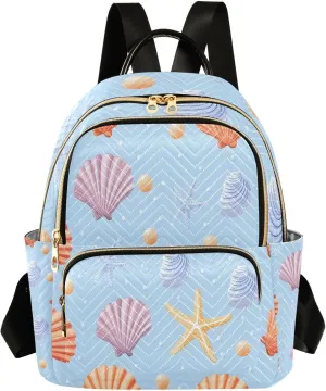 Mini Backpack for Women Shells and Starfish Pattern Small Purse Daypacks Stylish Bags Lightweight Travel Backpacks for College Shopping Work Dating