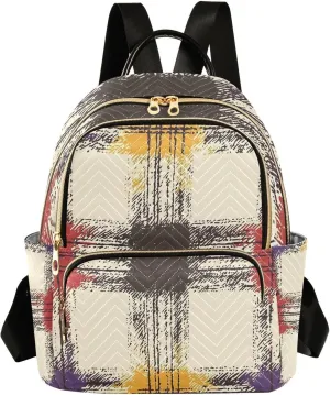 Mini Backpack for Women Sketchy Plaid Pattern Small Purse Daypacks Stylish Bags Lightweight Travel Backpacks for College Shopping Work Dating